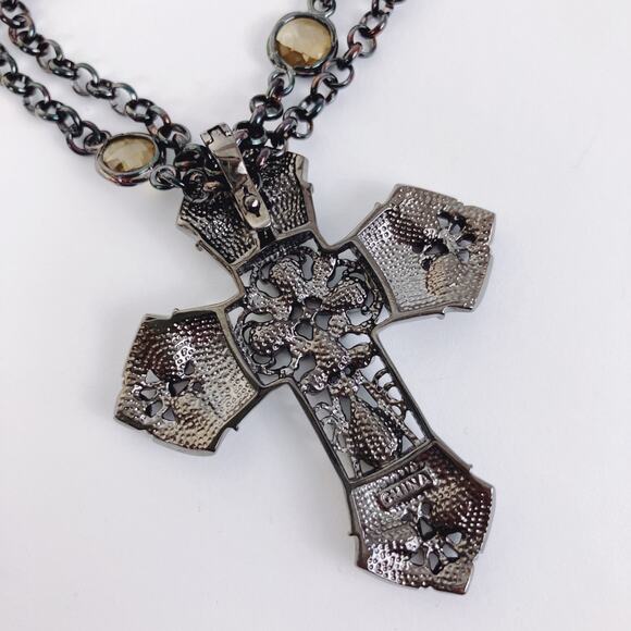 Real Collectibles by Adrienne Glass Rhinestone Cross Pendant Necklace Purple 50" - Picture 8 of 13